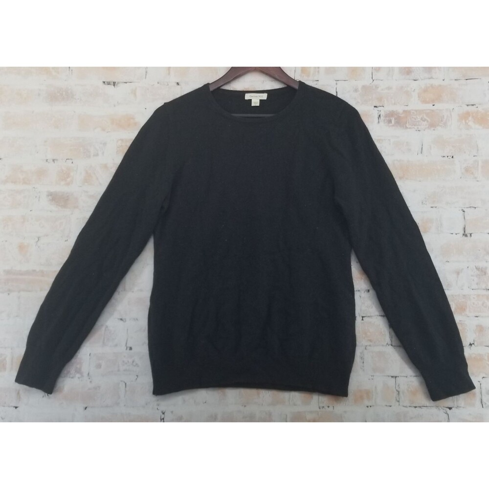 Garnet Hill Women's Black 100% Cashmere Long Sleeve Crew Neck Sweater Damaged